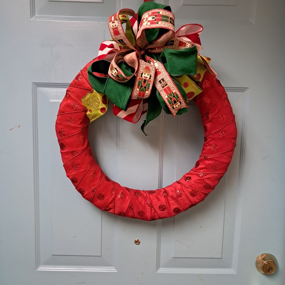 Christmas Festive Red Holiday Wreath with Bow